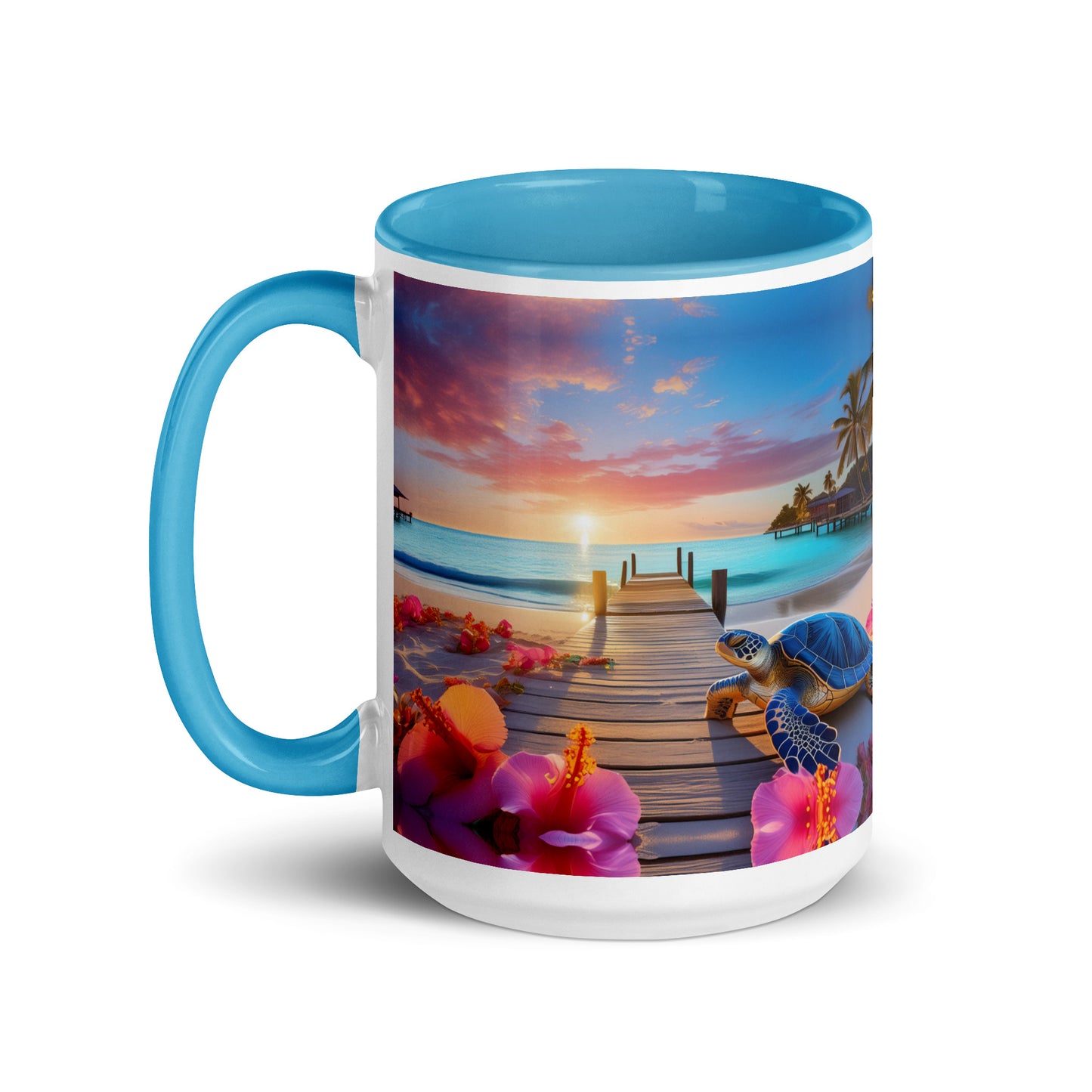 SEA TURTLE ON DOCK Mug with Color Inside