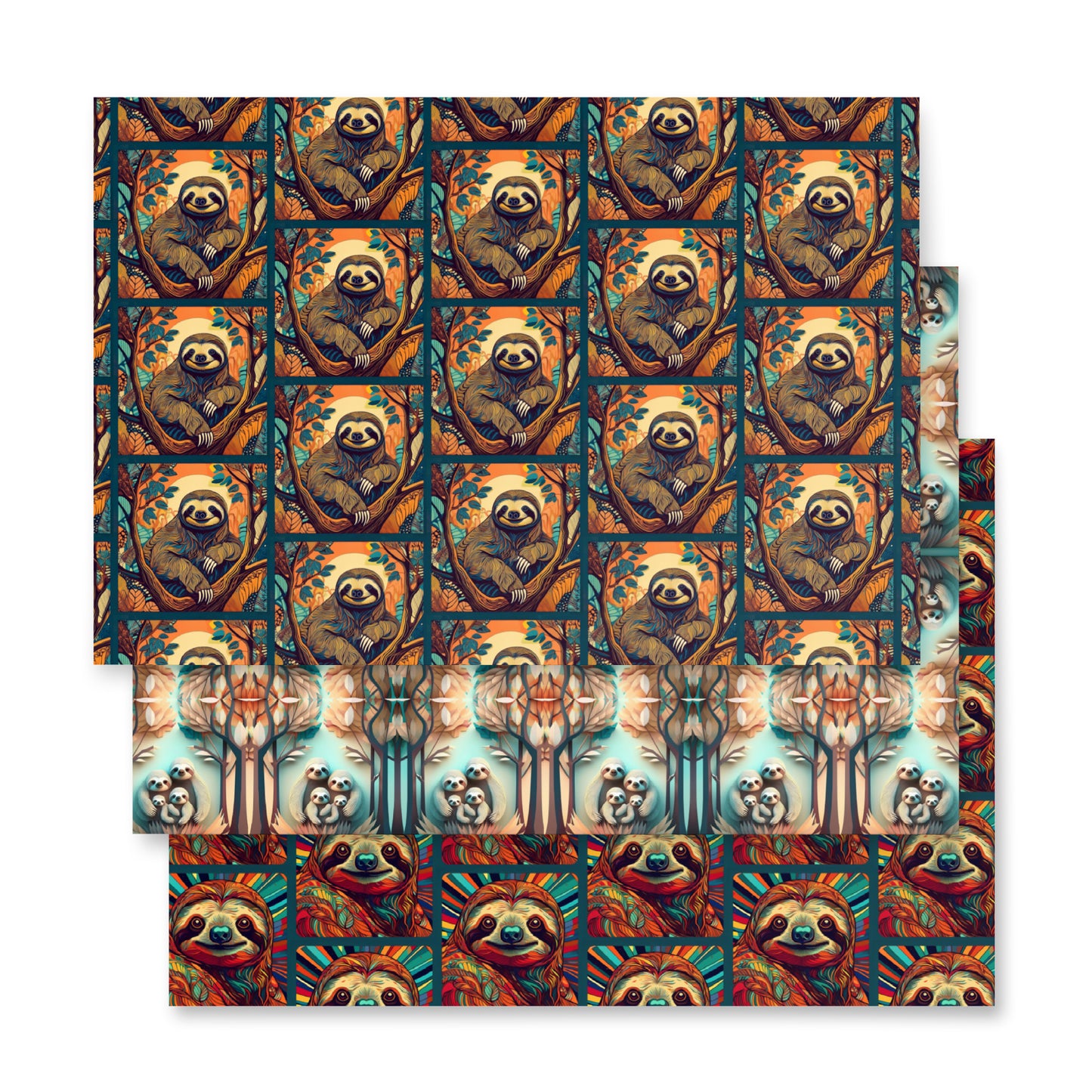CUTE SLOTHS Wrapping paper sheets