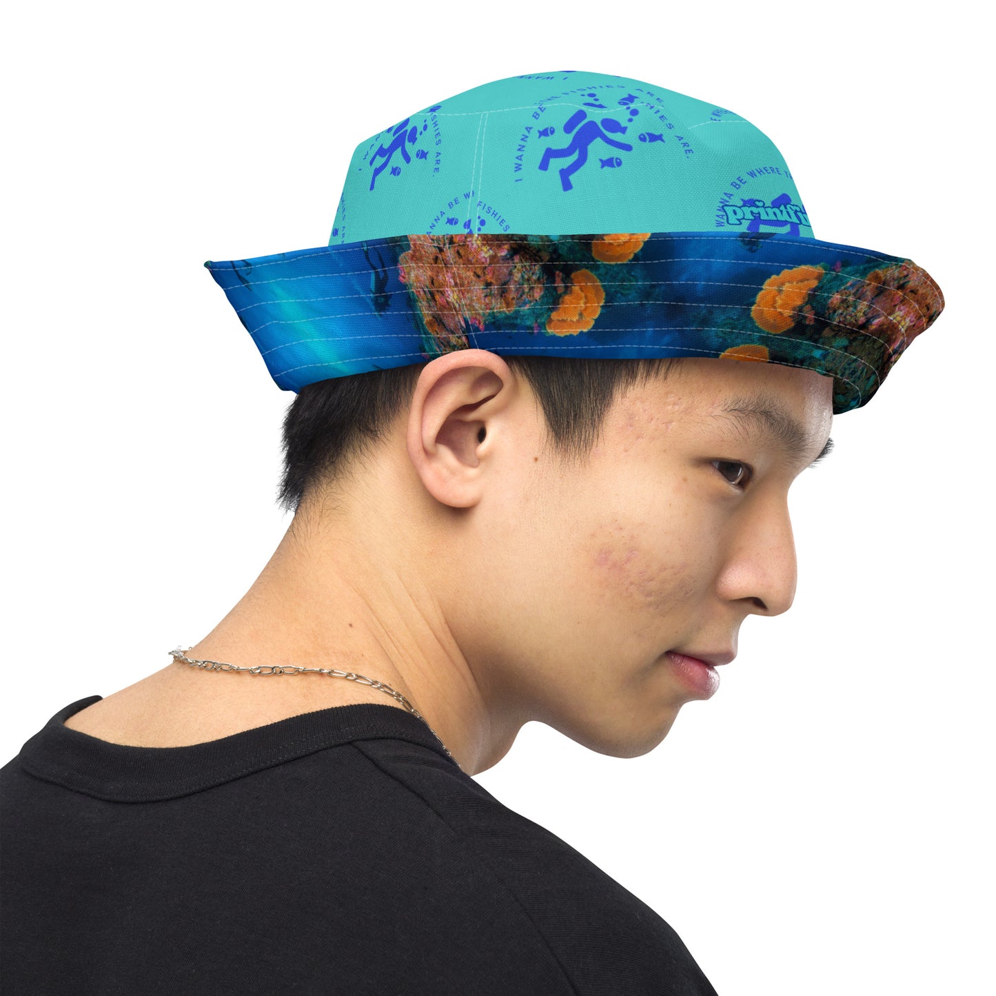 SCUBA DIVING/WHERE THE PEOPLE AREN'T Reversible bucket hat