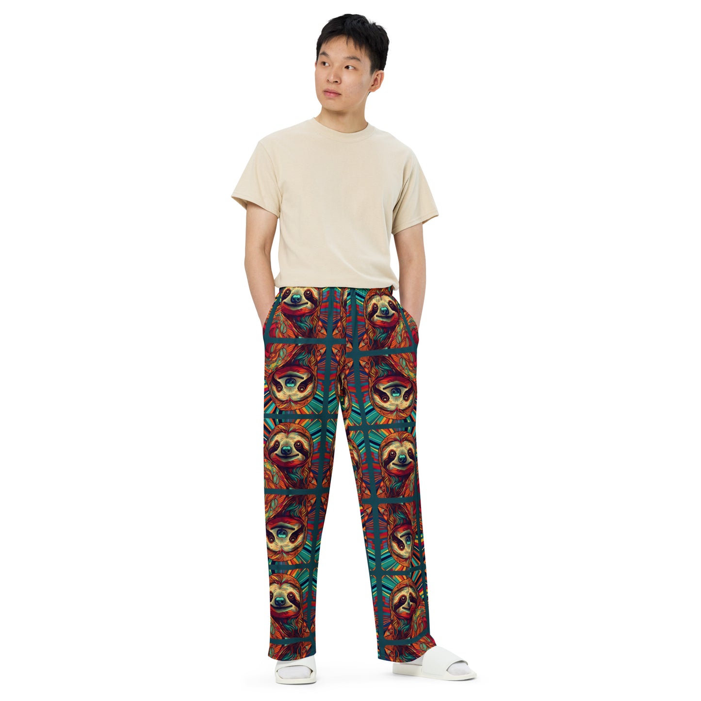 CUTE SLOTHS All-over print unisex wide-leg pants