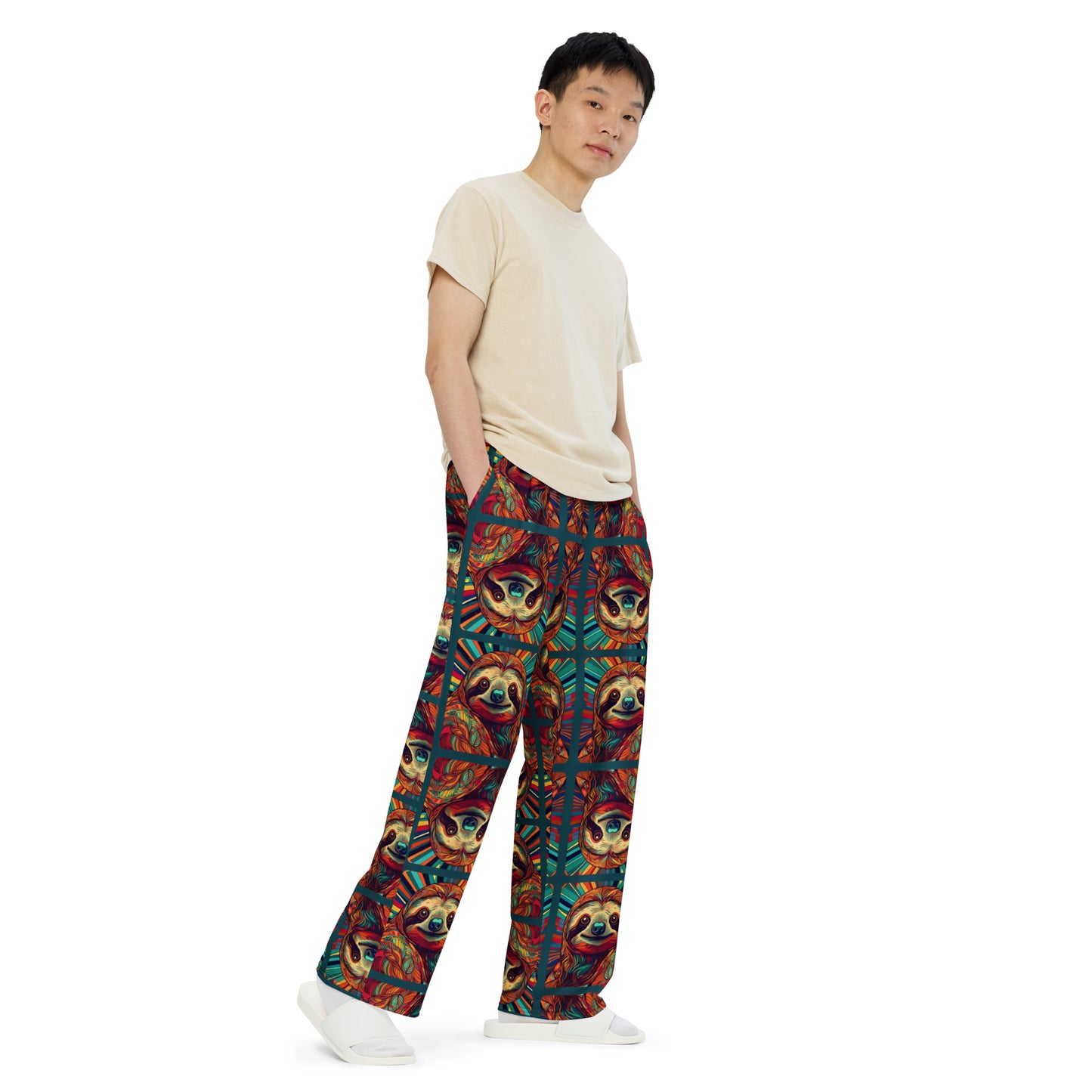 CUTE SLOTHS All-over print unisex wide-leg pants