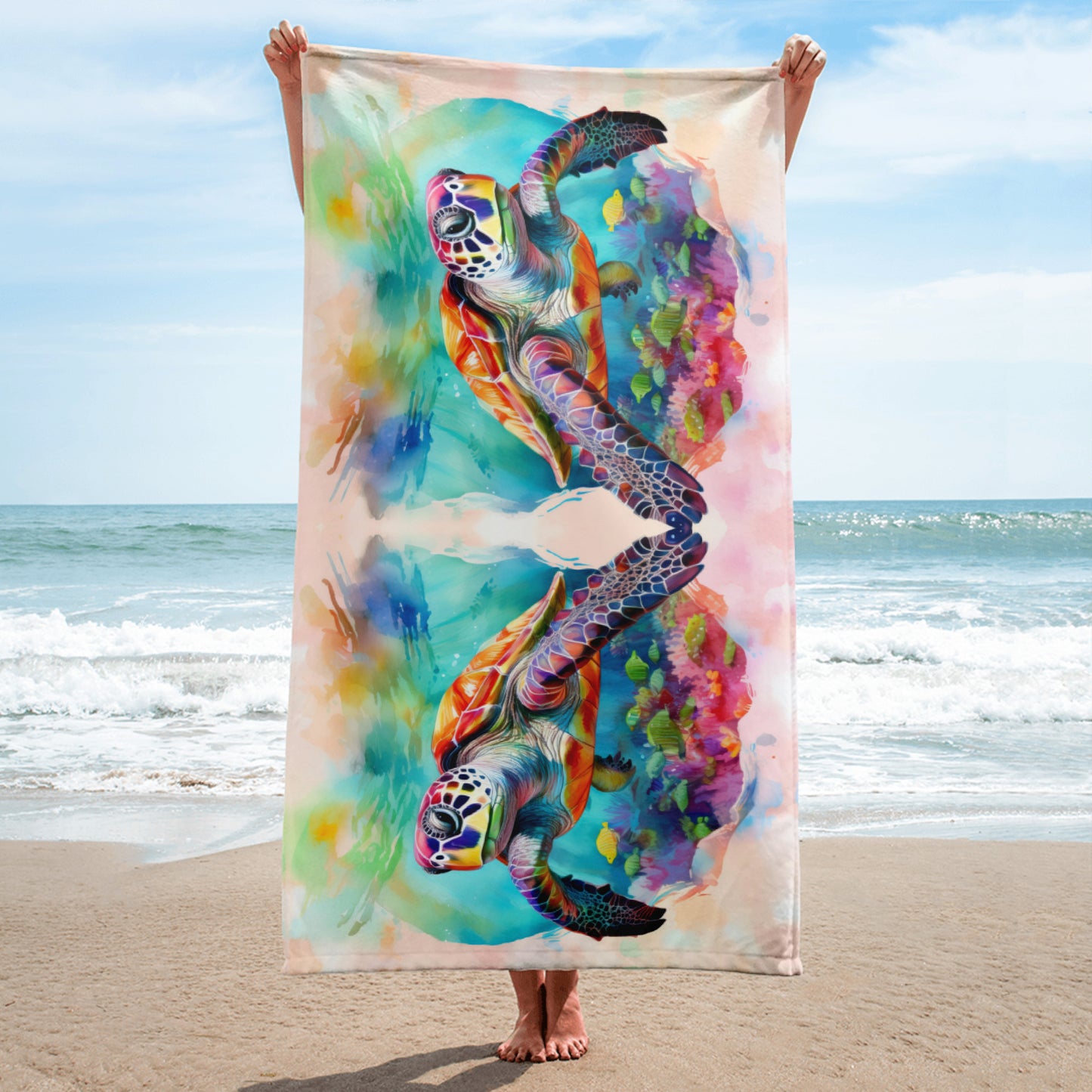Watercolor Turtle Swim Towel