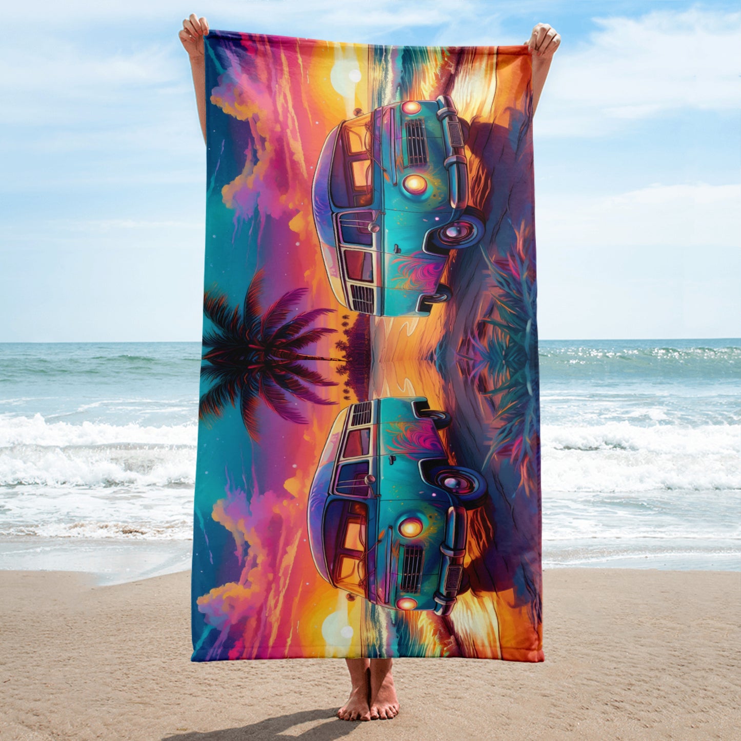 Hippie Van On Beach Towel