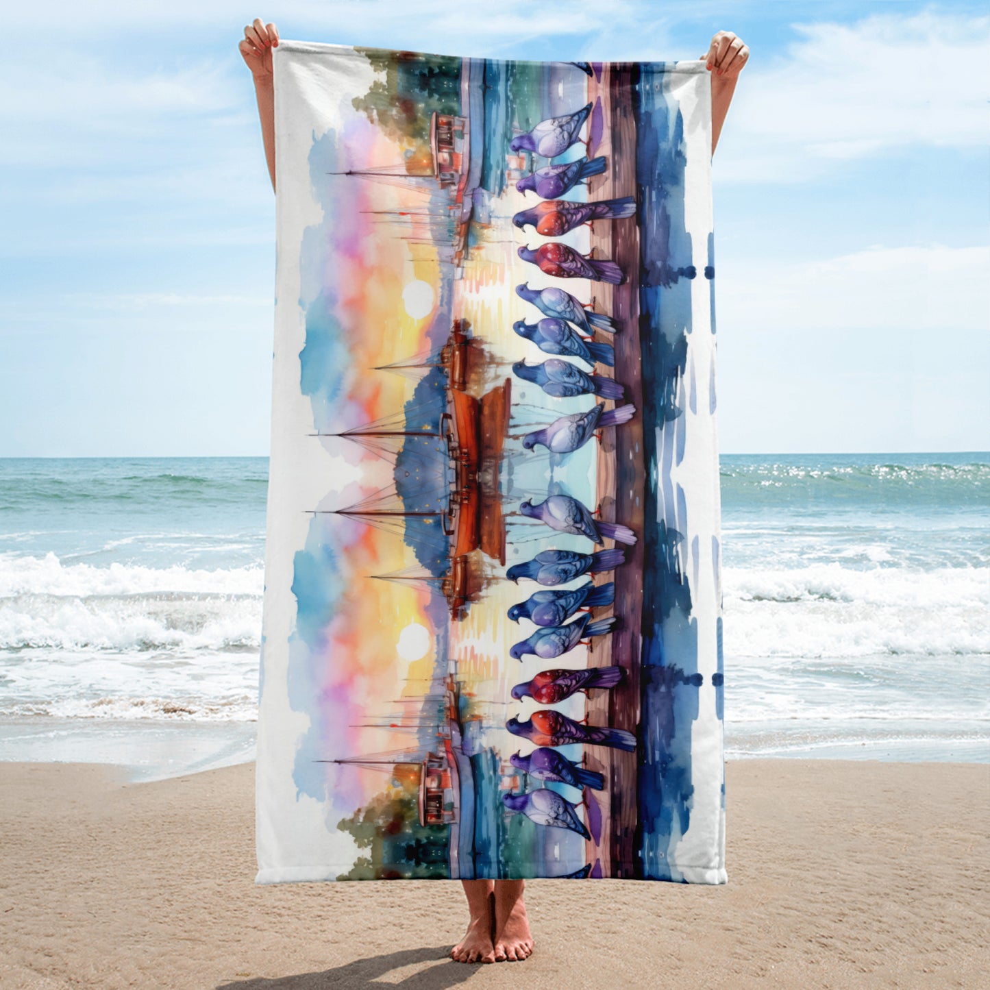 Watercolor Pigeon Towel