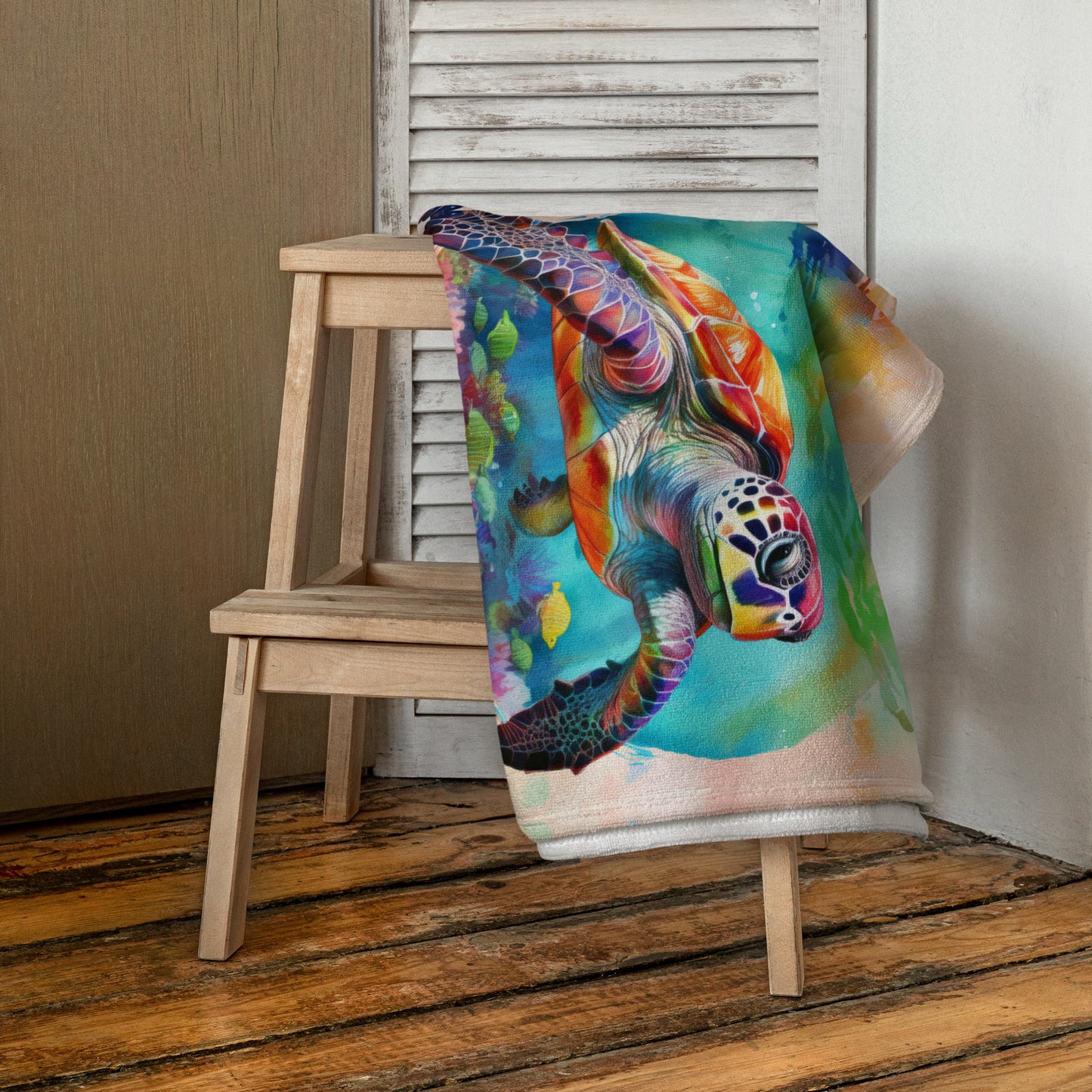 Watercolor Turtle Swim Towel