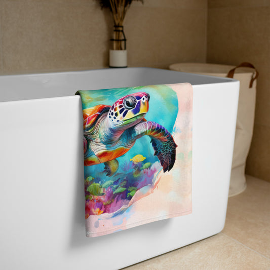 Watercolor Turtle Swim Towel