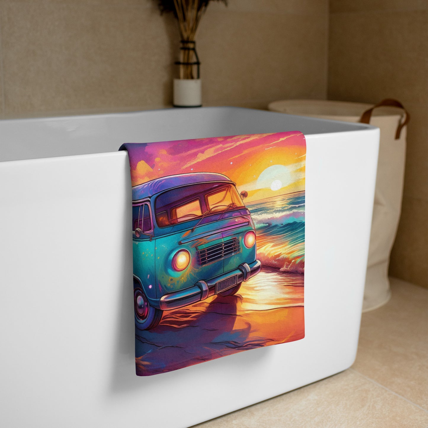 Hippie Van On Beach Towel