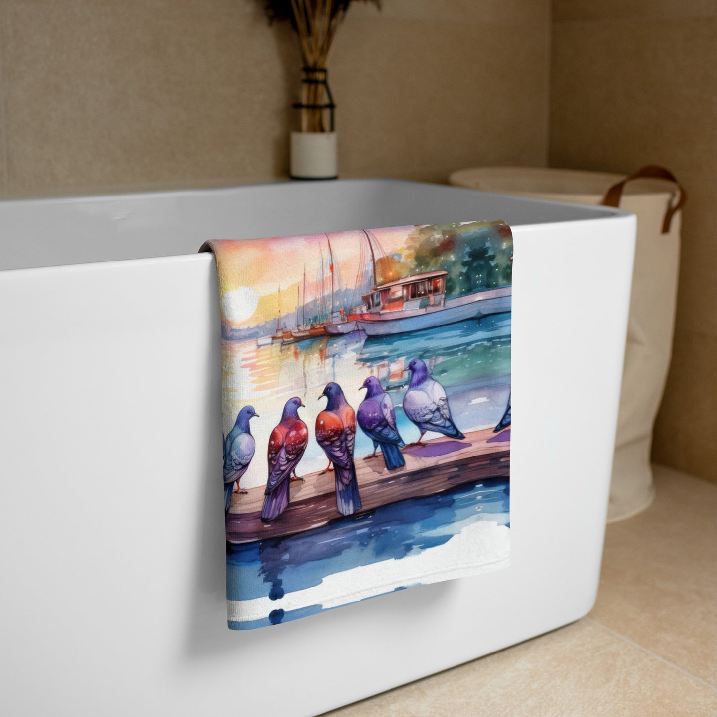 Watercolor Pigeon Towel