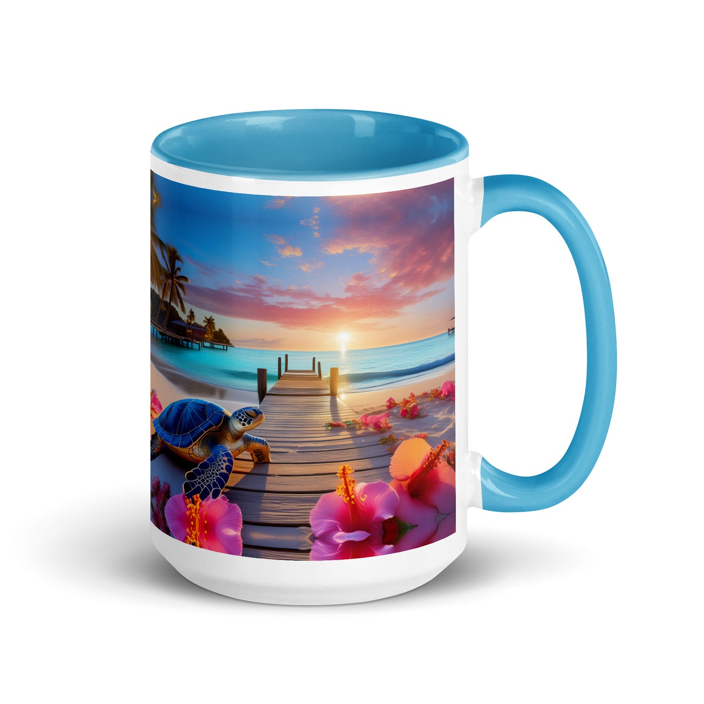SEA TURTLE ON DOCK Mug with Color Inside