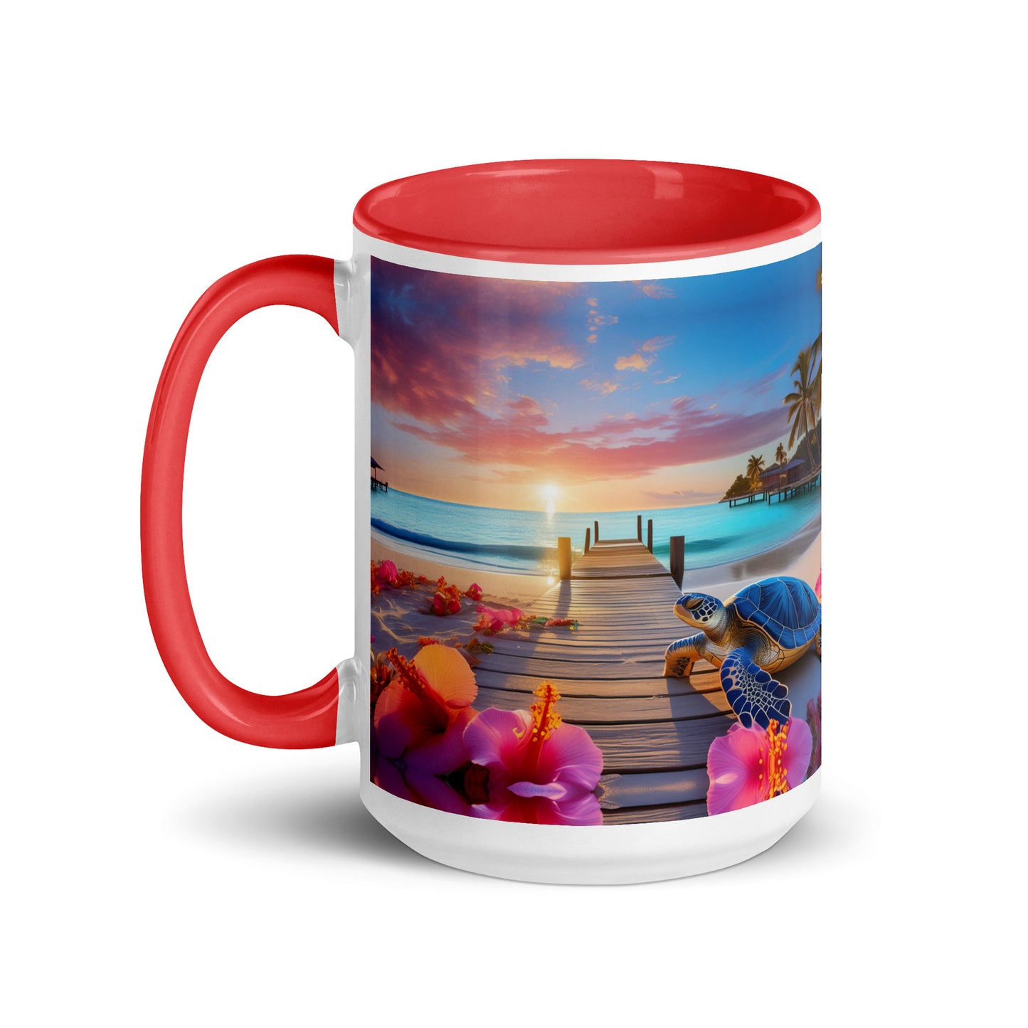 SEA TURTLE ON DOCK Mug with Color Inside