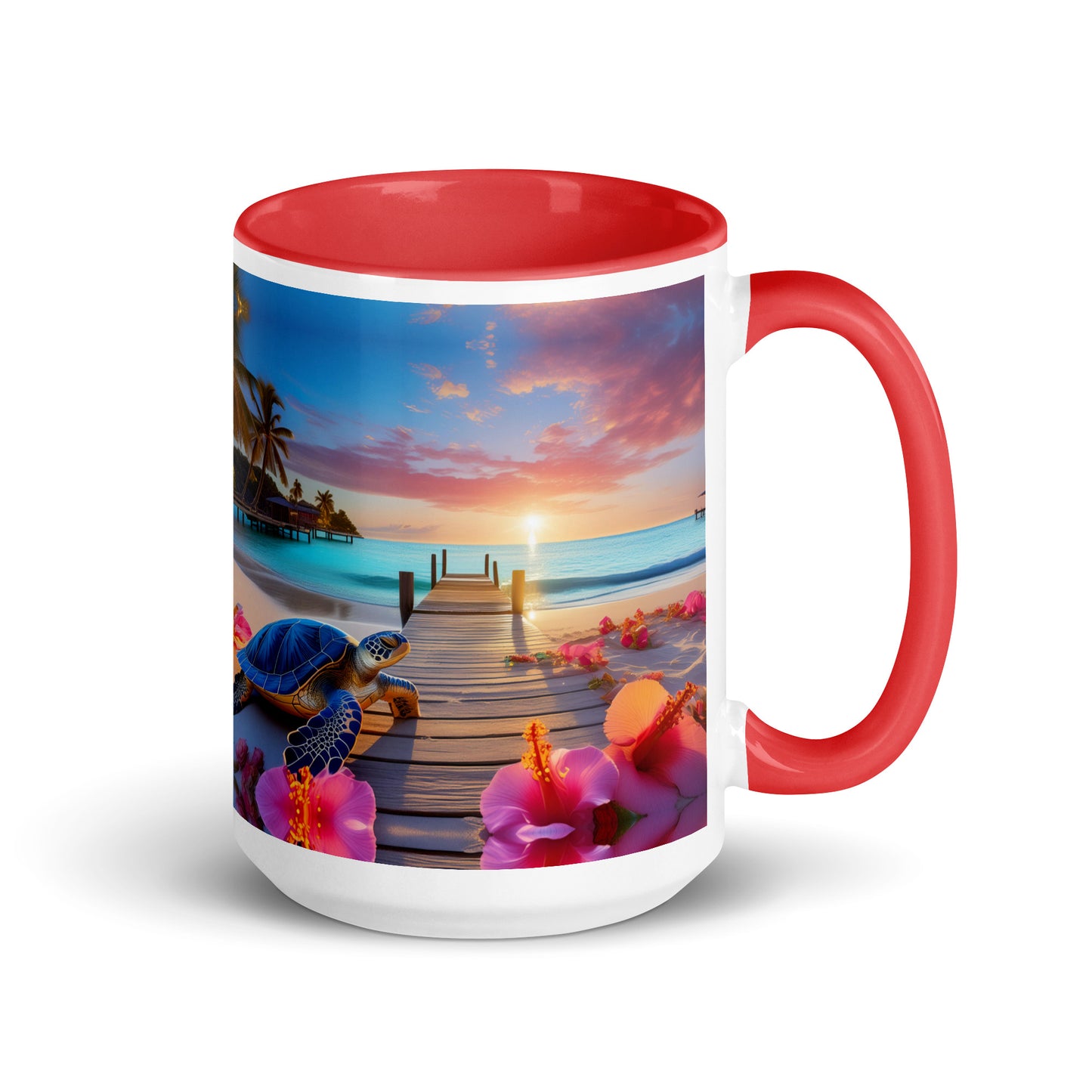 SEA TURTLE ON DOCK Mug with Color Inside